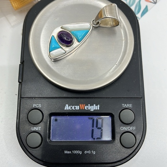 🌊 Jay King Mine Finds 925 Silver Turquoise, Amethyst & MOP Eye Pendant - Picture 9 of 10